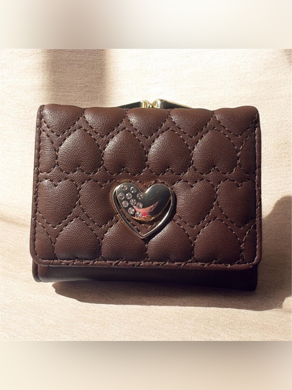 Brown Quilted Heart Accent Women's Wallet
